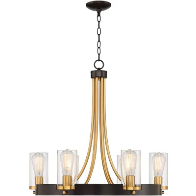 Stiffel Ferrers Dark Bronze Gold Chandelier 26" Wide Clear Glass Shade 6-Light Fixture For Dining Room House Foyer Kitchen Island Entryway Bedroom - Image 6