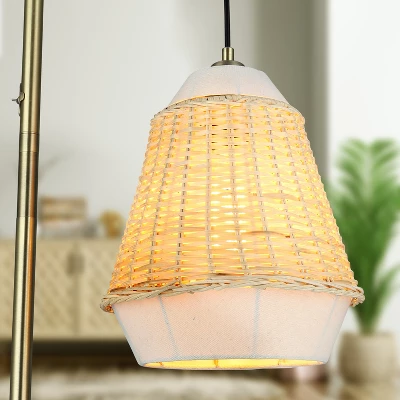 66" Lucia Brass Metal And Rattan Coastal Floor Lamp - River Of Goods - Image 2