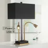 Possini Euro Design Griffin Modern Gooseneck Desk Lamp 31" Tall Gold With USB Charging Port Black Metal Rectangular Shade For Bedroom Living Room Kids