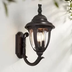 John Timberland Casa Sierra Rustic Vintage Outdoor Wall Light Fixture Bronze Upbridge 19 1/8" Clear Seedy Glass For Post Exterior Barn Deck House Yard