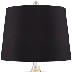 Regency Hill Luca Modern Table Lamps 25 1/2" High Set Of 2 Clear Glass With USB Charging Port Black Faux Silk Shade For Bedroom Living Room Home Desk