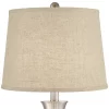 360 Lighting Simon Modern Table Lamps 25 1/2" High Set Of 2 Brushed Nickel With USB Charging Port Burlap Fabric Drum Shade For Bedroom Bedside Desk