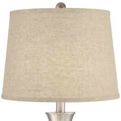 360 Lighting Simon Modern Table Lamps 25 1/2" High Set Of 2 Brushed Nickel With USB Charging Port Burlap Fabric Drum Shade For Bedroom Bedside Desk