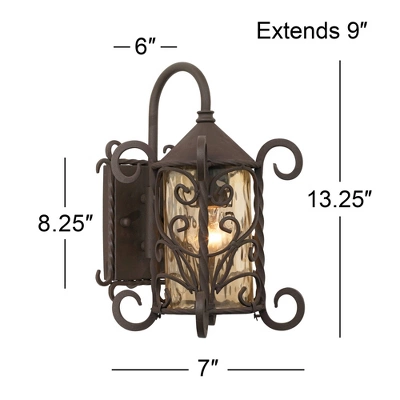 John Timberland Casa Seville Vintage Rustic Outdoor Wall Light Fixture Dark Walnut Scroll 13 1/4" Champagne Hammered Glass For Post Exterior Barn Deck - Image 7