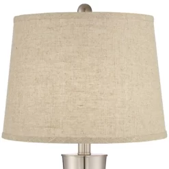 360 Lighting Geoff Modern Table Lamps 26" High Set Of 2 Brushed Nickel With USB Charging Port Cream Burlap Drum Shade For Bedroom Living Room Desk