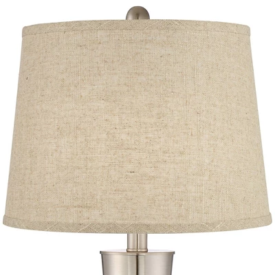 360 Lighting Geoff Modern Table Lamps 26" High Set Of 2 Brushed Nickel With USB Charging Port Cream Burlap Drum Shade For Bedroom Living Room Desk