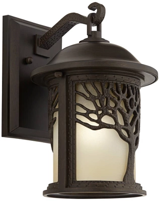 John Timberland Mission Outdoor Wall Light Fixture Bronze Tree Motif 12 1/4" Amber Glass Lantern For Exterior House Porch Patio - Image 6