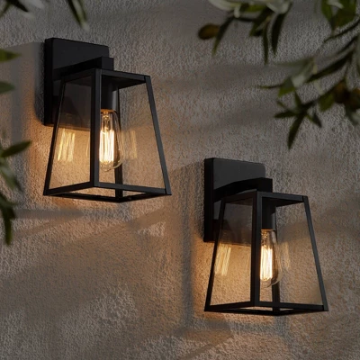 John Timberland Arrington Modern Outdoor Wall Lights Fixtures Set Of 2 Mystic Black 10 3/4" Clear Glass For Exterior Barn Deck House Porch Yard Patio - Image 3