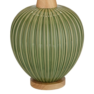 360 Lighting Sevilla 29" Tall Mid Century Modern End Table Lamp Green Ceramic Single Living Room Bedroom Bedside Nightstand House Oatmeal Shade - Image 5