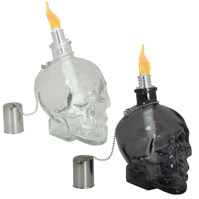 Sunnydaze Decor Sunnydaze Grinning Skull Glass Tabletop Torches - Clear And Black - Image 9