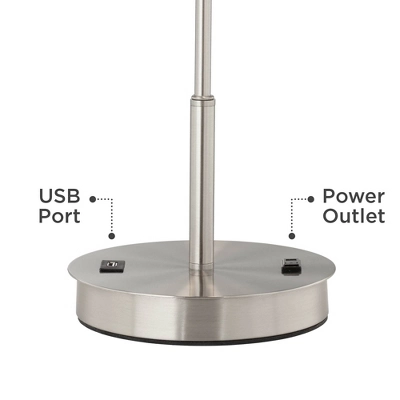 360 Lighting Nikola Modern Accent Table Lamps 23 3/4" High Set Of 2 Silver With USB And AC Power Outlet In Base White Drum Shade For Bedroom Home Desk - Image 4