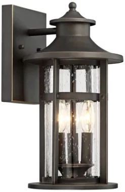 Minka Lavery Modern Outdoor Wall Light Fixture Oil Rubbed Bronze 15" Clear Seeded Glass For Post Exterior Deck Porch Yard Patio