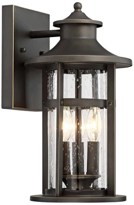 Minka Lavery Modern Outdoor Wall Light Fixture Oil Rubbed Bronze 15" Clear Seeded Glass For Post Exterior Deck Porch Yard Patio