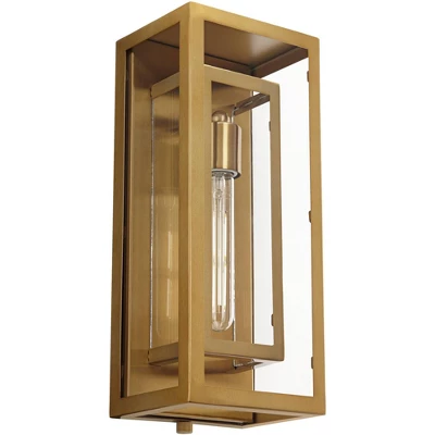 Possini Euro Design Modern Outdoor Wall Light Fixture Brass 16 1/4" Clear Glass Panel For Exterior Barn Deck House Porch Yard Patio Outside Garage - Image 4