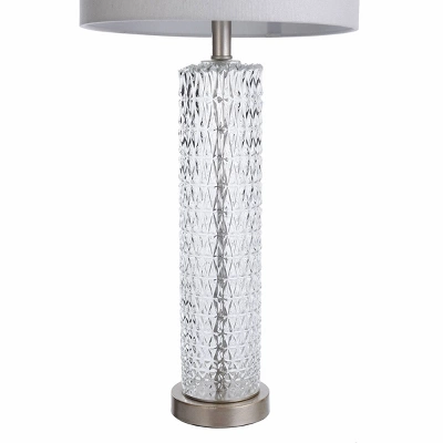 Diamond Textured Glass Table Lamp With Brushed Steel Base Gray - StyleCraft