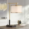 Possini Euro Design Possini Euro Hayven Desk Lamp With Dual USB Ports In Warm Gold With Black