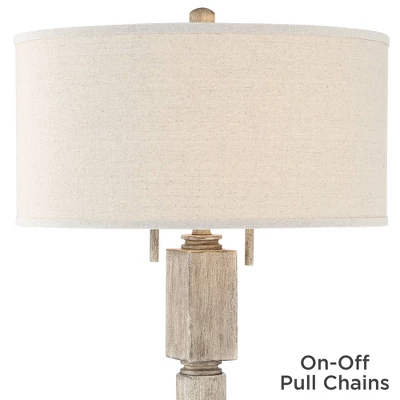 Barnes And Ivy Baluster Country Cottage Floor Lamp 63 1/2" Tall Pickled Wood Oatmeal Linen Drum Shade For Living Room Reading Bedroom Office House - Image 3