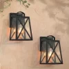 2pk 9" Metal/Glass Square Outdoor Wall Lights Matte Black - LNC