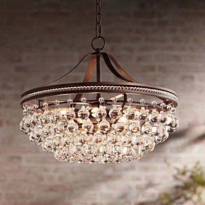 Vienna Full Spectrum Wohlfurst Bronze Pendant Chandelier 20 1/4" Wide Clear Crystal 5-Light Fixture For Dining Room House Foyer Kitchen Island Bedroom