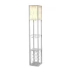Etagere Organizer Storage Shelf Floor Lamp With Linen Shade Gray - Simple Designs