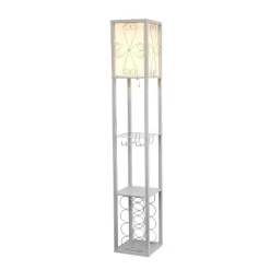 Etagere Organizer Storage Shelf Floor Lamp With Linen Shade Gray - Simple Designs
