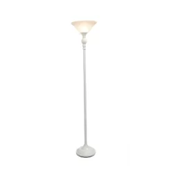 1 Light Torchiere Floor Lamp With Marbleized Glass Shade White - Elegant Designs