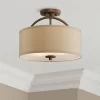 Possini Euro Design Halsted Modern Ceiling Light Semi Flush Mount Fixture 15" Wide Brushed Bronze 2-Light Oatmeal Linen Drum For Bedroom Living Room