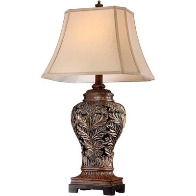 Barnes And Ivy Traditional Table Lamps 32.5" Tall Set Of 2 Bronze Curling Leaves Tan Rectangular Shade For Living Room Family Bedroom Bedside - Image 5
