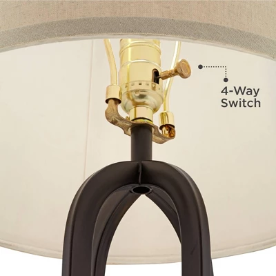 360 Lighting Marcel Industrial Table Lamps 24 1/4" High Set Of 2 Black With LED Nightlight USB Port Natural Shade For Bedroom Living Room House Desk - Image 6