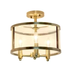 3-Light 13" Industrial Farmhouse Glass/Metallic Accented Semi-flushmount Ceiling Light - Lalia Home