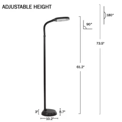 Adjustable Floor Lamp - 6ft Full Spectrum Natural Sunlight Lamp With Bendable Neck - Reading, Crafts, Esthetician Floor Light By Lavish Home (Black)
