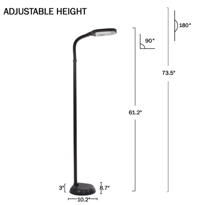 Adjustable Floor Lamp - 6ft Full Spectrum Natural Sunlight Lamp With Bendable Neck - Reading, Crafts, Esthetician Floor Light By Lavish Home (Black)