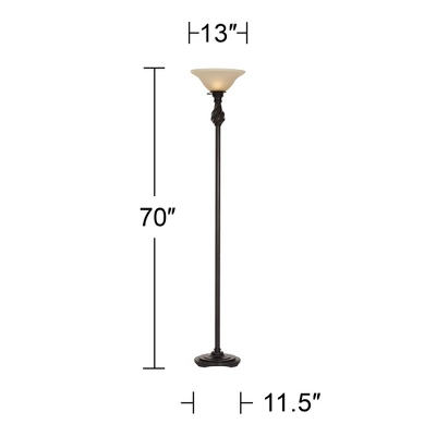 Regency Hill Traditional Torchiere Floor Lamp 70" Tall Hand Applied Black Bronze Swirl Font Amber Glass Shade For Living Room Uplight - Image 5