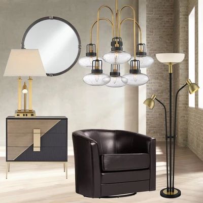 Possini Euro Design Deacon Modern Desk Table Lamp 26" High Brass With USB And AC Power Outlet In Base LED Reading Light Oatmeal Shade For Office Desk - Image 8