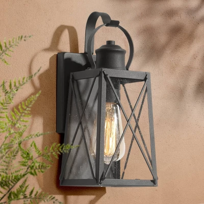 12.5" Metal/Glass "X" Outdoor Wall Lamp Black - LNC