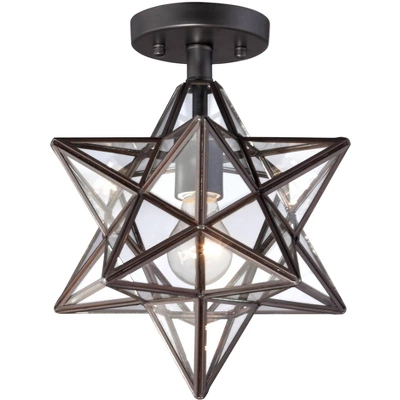 Franklin Iron Works Cuthbert Modern Farmhouse Ceiling Light Semi Flush Mount Fixture 11" Wide Black Iron Moravian Star Clear Glass Panels For Bedroom - Image 4