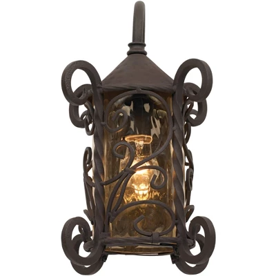 John Timberland Casa Seville Vintage Rustic Outdoor Wall Light Fixture Dark Walnut Scroll 13 1/4" Champagne Hammered Glass For Post Exterior Barn Deck - Image 6