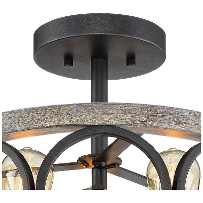 Franklin Iron Works Salima Rustic Farmhouse Ceiling Light Semi Flush Mount 16" Wide Black Gray Wood 3-Light For Bedroom Kitchen Living Room Hallway - Image 3