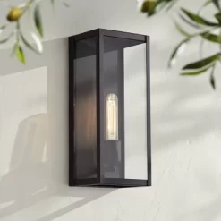 John Timberland Modern Industrial Outdoor Wall Light Fixture Sand Black 14 1/4" Clear Glass For Exterior House Porch Patio Outside