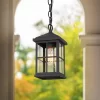 10.5" Metal/Glass Square Cage Modern Outdoor Pendant Light Black - LNC