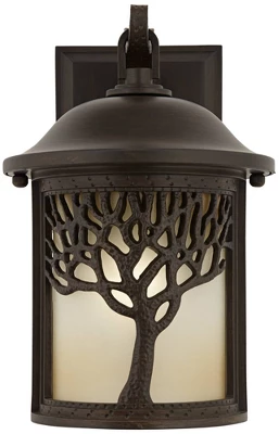 John Timberland Mission Outdoor Wall Light Fixture Bronze Tree Motif 12 1/4" Amber Glass Lantern For Exterior House Porch Patio - Image 5