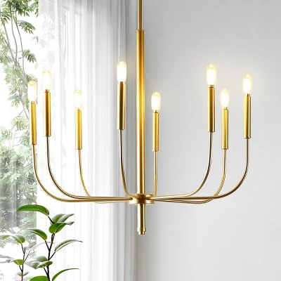 27.25" 8-Light Amoros Modern Mid-Century Iron LED Chandelier Gold Painting - JONATHAN Y - Image 3