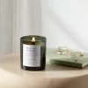 Clear Colored Glass With Woodwick And Brass Metal Inset Lid Dried Leaves + Hickory Candle Green - Threshold™