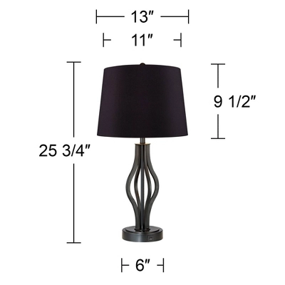 360 Lighting Heather Modern Industrial Table Lamps 25 3/4" High Set Of 2 Dark Iron With USB Charging Port Black Faux Silk Drum Shade For Bedroom Desk - Image 5