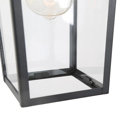 13" Metal/Glass Square Cage Modern Outdoor Pendant Light Black - LNC - Image 4