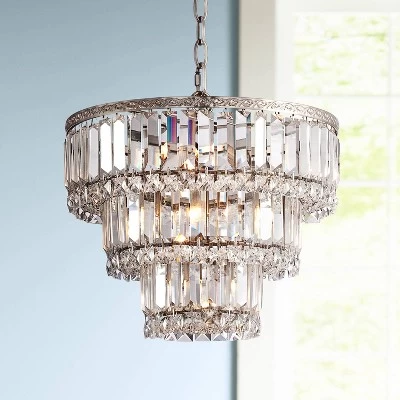 Vienna Full Spectrum Magnificence Satin Nickel Chandelier 14 1/4" Wide Modern Faceted Crystal Glass 7-Light LED Fixture For Dining Room House Kitchen
