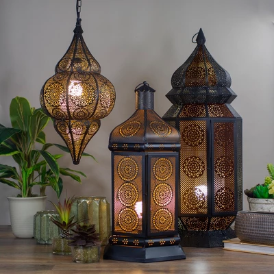Northlight 29.5" Black And Gold Moroccan Style Lantern Floor Lamp