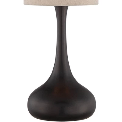 360 Lighting Modern Table Lamp 24.5" High Espresso Bronze Metal Droplet Linen Cylinder Shade For Living Room Family Bedroom Bedside Office - Image 2