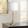 360 Lighting Traditional Swing Arm Desk Table Lamp Adjustable Height 36" Tall Antique Brass Off White Fabric Drum Shade Living Room Bedroom