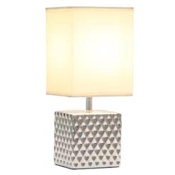 11.81" Tall Petite Hammered Square Bedside Table Desk Lamp With White Fabric Shade Silver - Simple Designs